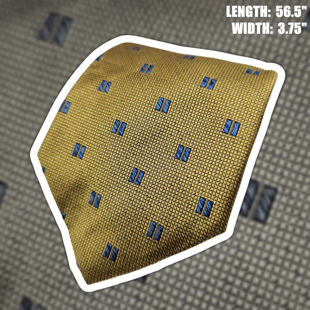 Lands' End Necktie Gold Blue Geometric Woven Silk Classic Business Luxury 56.5"